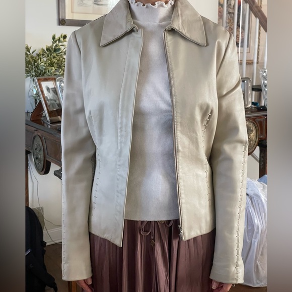 Mango bone /cream leather jacket - Picture 1 of 5